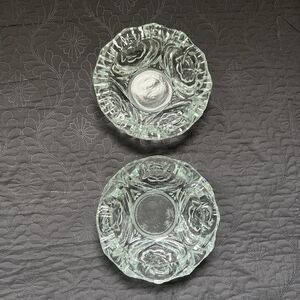 VTG Pasari Crystal Indonesia clear glass ashtray/candy dish w/rose design 2pc